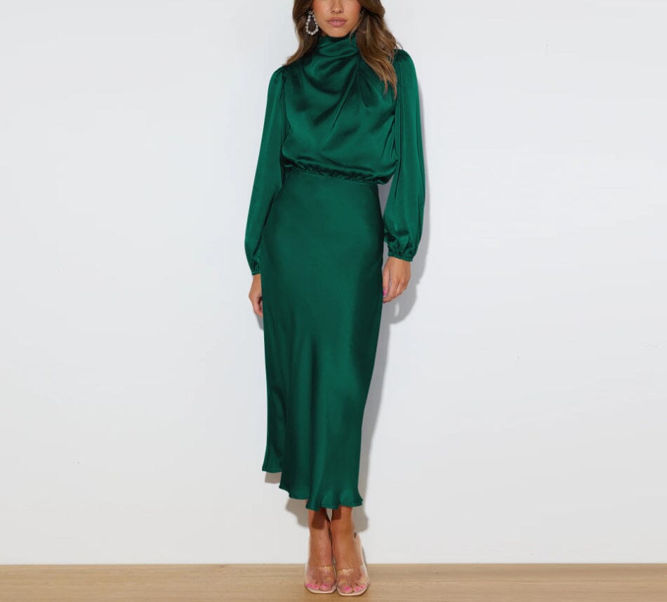 Evelyn™ | Elegancka Jedwabna Sukienka z Długim Rękawem
